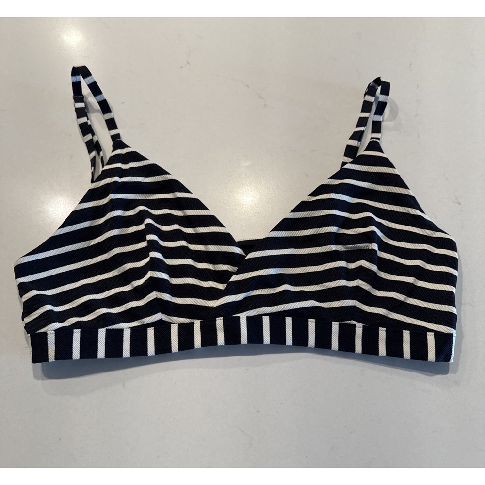 COS Striped Crossover Bikini Top Navy Blue White Size‎ 10 Swim Nautical Coastal